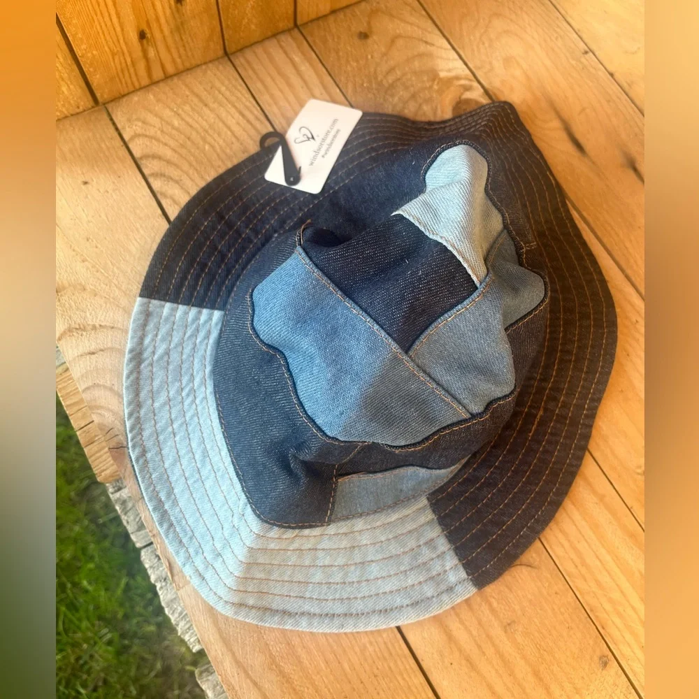 Patchwork Denim Bucket Hat - Blue Jean Light and Dark Wash Tones Brand New NWT